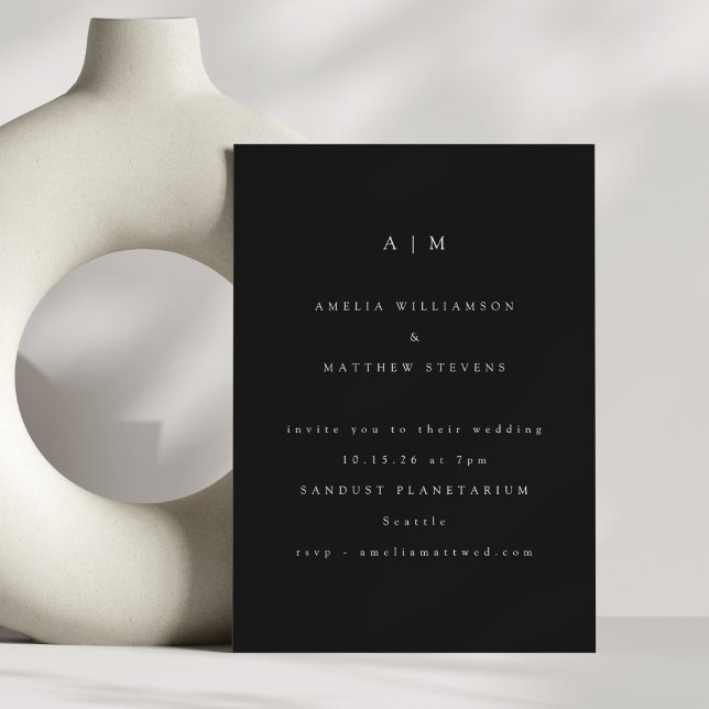 Minimalistisk Monogram Svart Vit Modern Bröllopsin Inbjudningar (Skapare uppladdad)