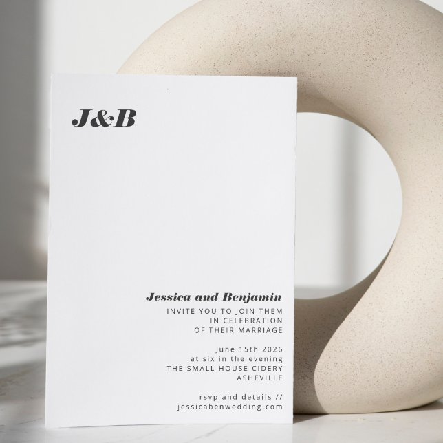 Minimalistisk Monogram Svart Vitt Stylish Bröllop Inbjudningar (Skapare uppladdad)