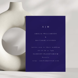 Minimalistisk Monogram Trendig Blå Modern Bröllops Inbjudningar