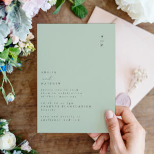 Minimalistisk Monogram Trendig Chic Pistachio Bröl Inbjudningar