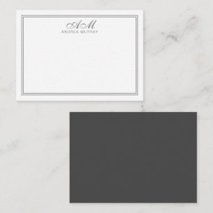 Minimalistisk monogram två ramar grå och vit anteckningskort