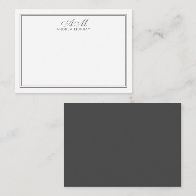 Minimalistisk monogram två ramar grå och vit anteckningskort (Fram/baksida)