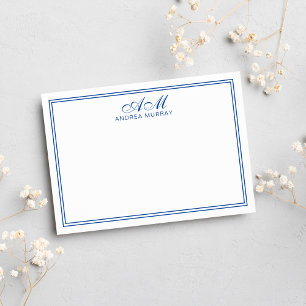 Minimalistisk monogram två ramar marinblå anteckningskort