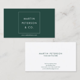 Minimalistisk Monogram | Vit Fyrkant på Mörkgrön Visitkort