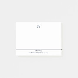 Minimalistisk monogram vit Mörk blått Post-it Block