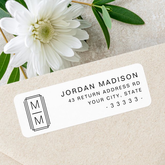Minimalistisk monogram vit returadress etikett (Minimalist monogram white return address label)