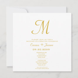 Minimalistisk Monogram White Guld-inbjudan