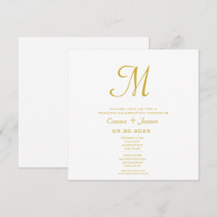 Minimalistisk Monogram White Guld-inbjudan