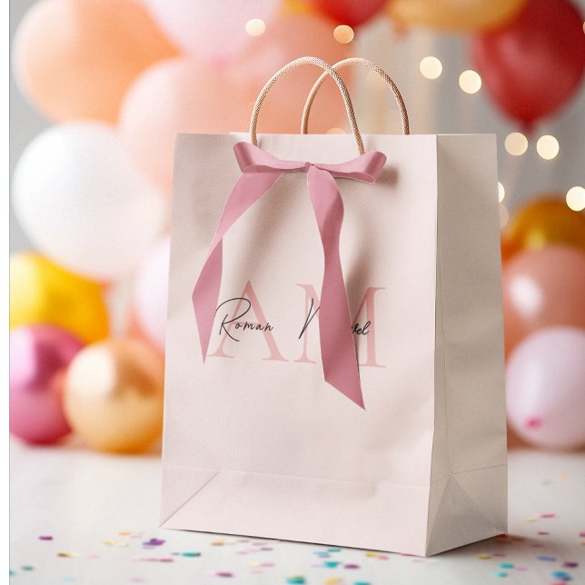 Minimalistisk monograminitial och Namn Pastel-Rosa (Skapare uppladdad)