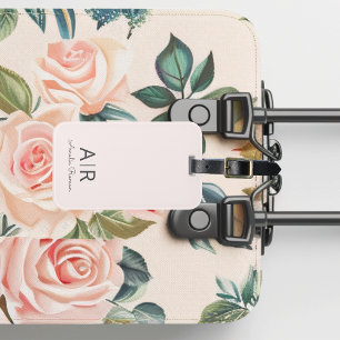 Minimalistisk monograminitial och Namn Pastel-Rosa Bagagebricka