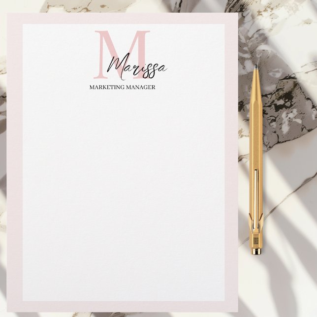 Minimalistisk monograminitial och Namn Pastel-Rosa Brevhuvud (Skapare uppladdad)
