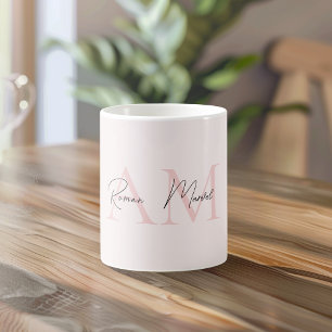Minimalistisk monograminitial och Namn Pastel-Rosa Kaffemugg