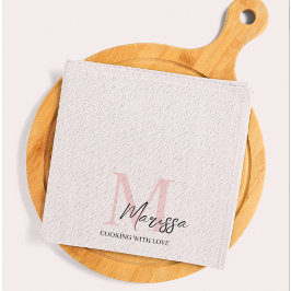 Minimalistisk monograminitial och Namn Pastel-Rosa Kökshandduk