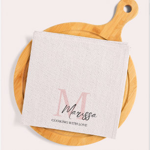 Minimalistisk monograminitial och Namn Pastel-Rosa Kökshandduk