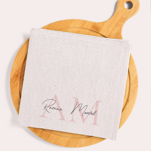 Minimalistisk monograminitial och Namn Pastel-Rosa Kökshandduk