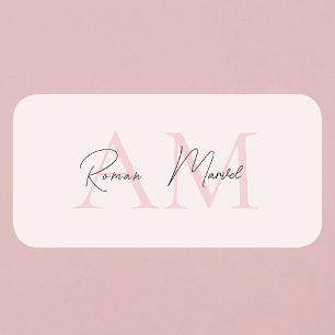 Minimalistisk monograminitial och Namn Pastel-Rosa Namnbricka
