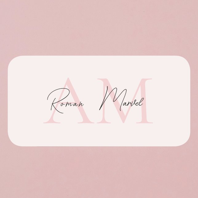 Minimalistisk monograminitial och Namn Pastel-Rosa Namnbricka (Skapare uppladdad)
