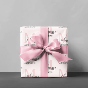 Minimalistisk monograminitial och Namn Pastel-Rosa Presentpapper