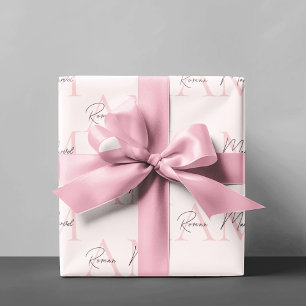 Minimalistisk monograminitial och Namn Pastel-Rosa Presentpapper