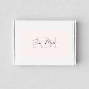 Minimalistisk monograminitial och Namn Pastel-Rosa Rektangulärt Klistermärke