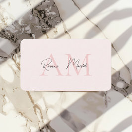 Minimalistisk monograminitial och Namn Pastel-Rosa Visitkort