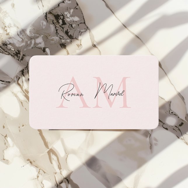Minimalistisk monograminitial och Namn Pastel-Rosa Visitkort (Skapare uppladdad)