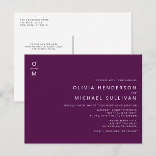 Minimalistisk monogramLila QR-kod Bröllop Inbjudan Vykort