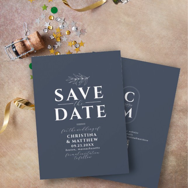 Minimalistisk monogrammarblå QR-kod Spara Datumet (Skapare uppladdad)