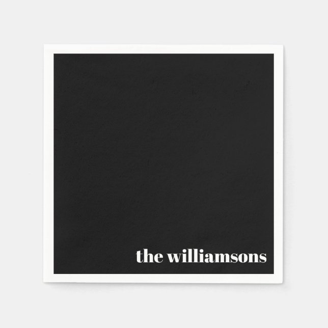 Minimalistisk Monogrammed Namn Retro Black White Pappersservett (Framsidan)