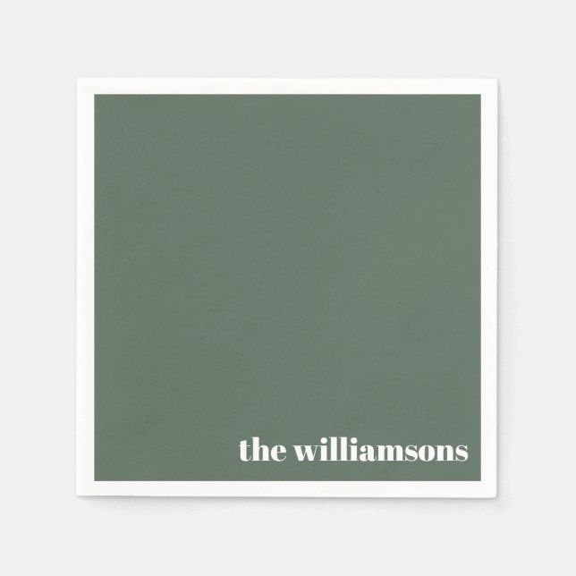 Minimalistisk monogrammed Namn Retro Sage-Grönt Pappersservett (Framsidan)