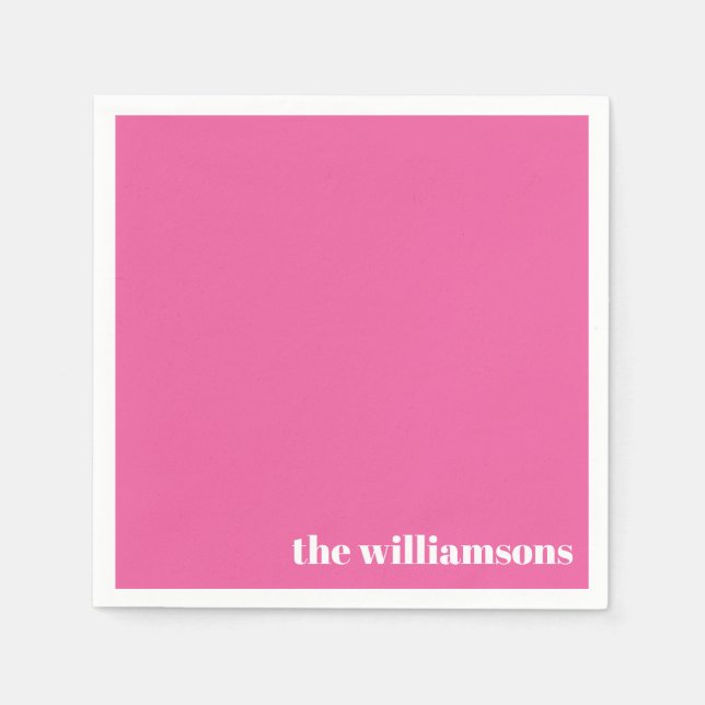 Minimalistisk monogrammed Namn Retro Shock rosa Pappersservett (Framsidan)