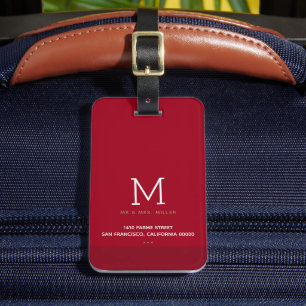 Minimalistisk Monogrammed Red Mr & Mrs. Bagagebricka