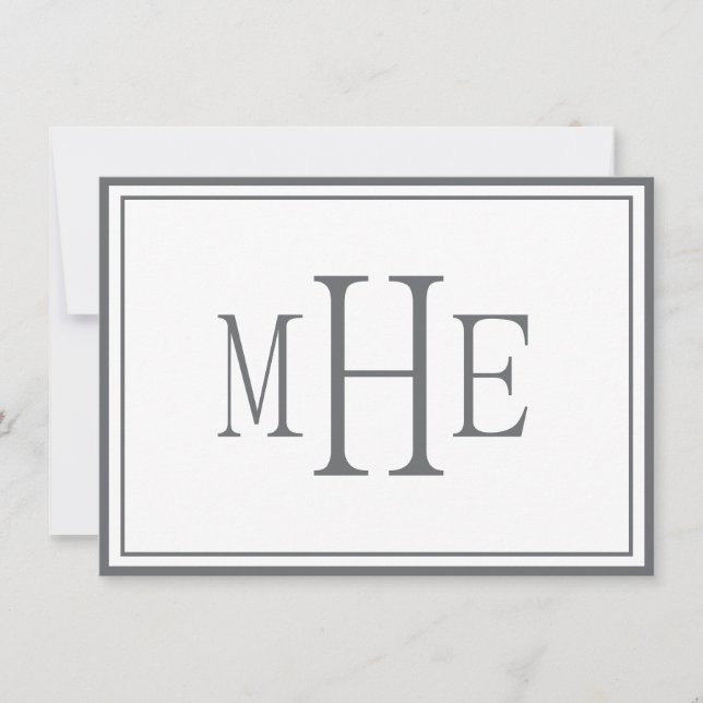 Minimalistisk monogrammerad grå anteckningskort (Framsida)