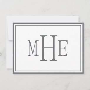 Minimalistisk monogrammerad grå anteckningskort