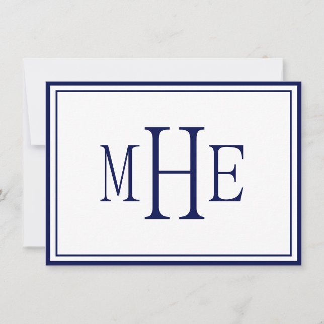 Minimalistisk monogrammerad marinblå anteckningskort (Framsida)