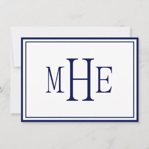 Minimalistisk monogrammerad marinblå anteckningskort