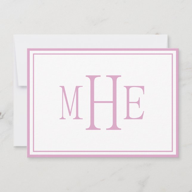 Minimalistisk monogrammerad rosa anteckningskort (Framsida)