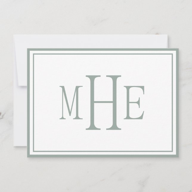 Minimalistisk monogrammerad salvia grön anteckningskort (Framsida)