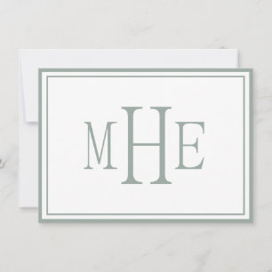 Minimalistisk monogrammerad salvia grön anteckningskort