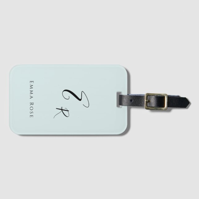 Minimalistisk monogramnamn Elegant mintgrön Bagagebricka (Framsida horisontal)