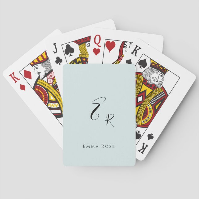 Minimalistisk Monogramnamn Elegant Mintgrön Casinokort (Baksidan)