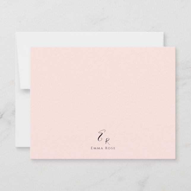 Minimalistisk monogramnamn elegant rosa anteckningskort (Framsida)