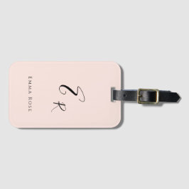 Minimalistisk monogramnamn elegant rosa bagagebricka