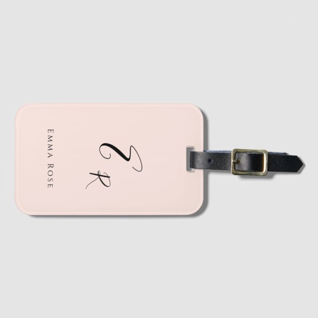 Minimalistisk monogramnamn elegant rosa bagagebricka (Framsida horisontal)