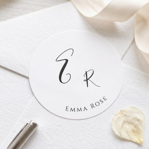 Minimalistisk Monogramnamn Elegant Skriftstil Stor Runt Klistermärke