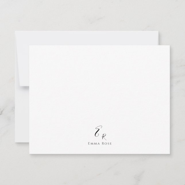 Minimalistisk monogramnamn elegant vit anteckningskort (Framsida)