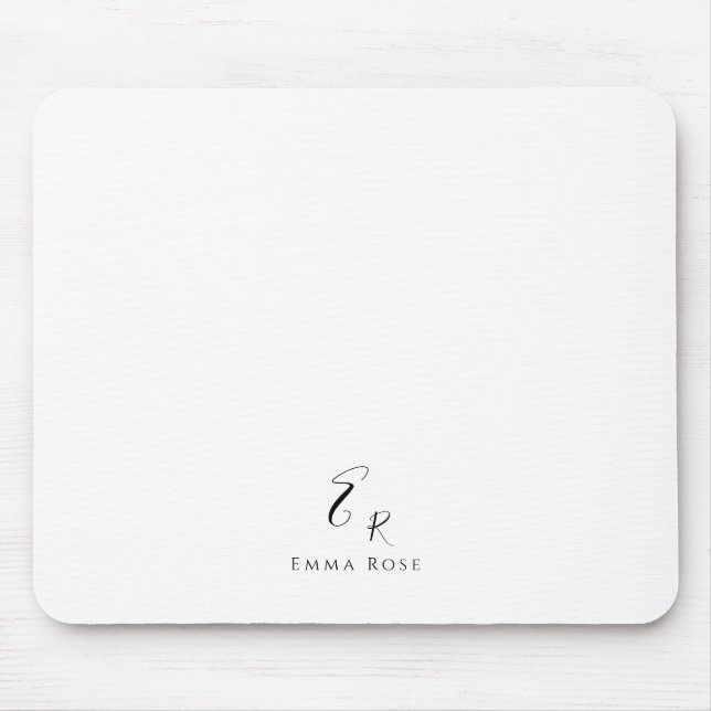 Minimalistisk Monogramnamn Elegant Vitt Musmatta (Framsidan)