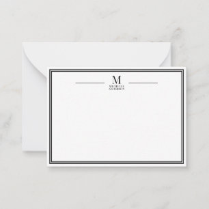 Minimalistisk monogramnamn Två kantlinjer Svart &  Anteckningskort