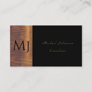 Minimalistisk monogramsvart och guld visitkort
