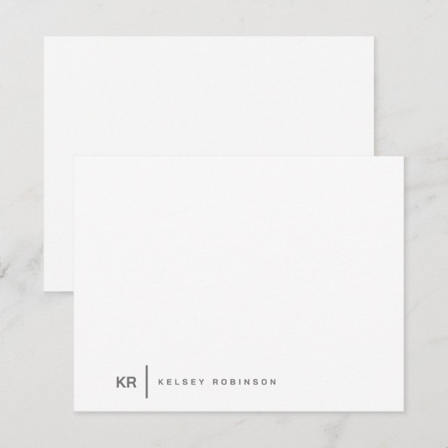 Minimalistisk monogramtypografi Grå Flat Anteckningskort (Fram/baksida)